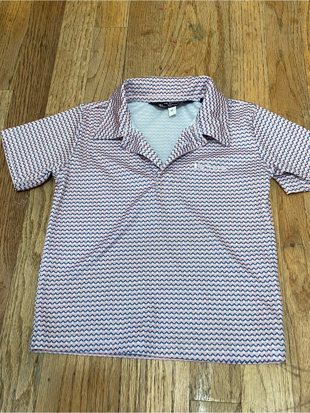 Ben Sherman Toddler Boys Pink & Blue Chevron Zig-Zag Polo Shirt Size 2T